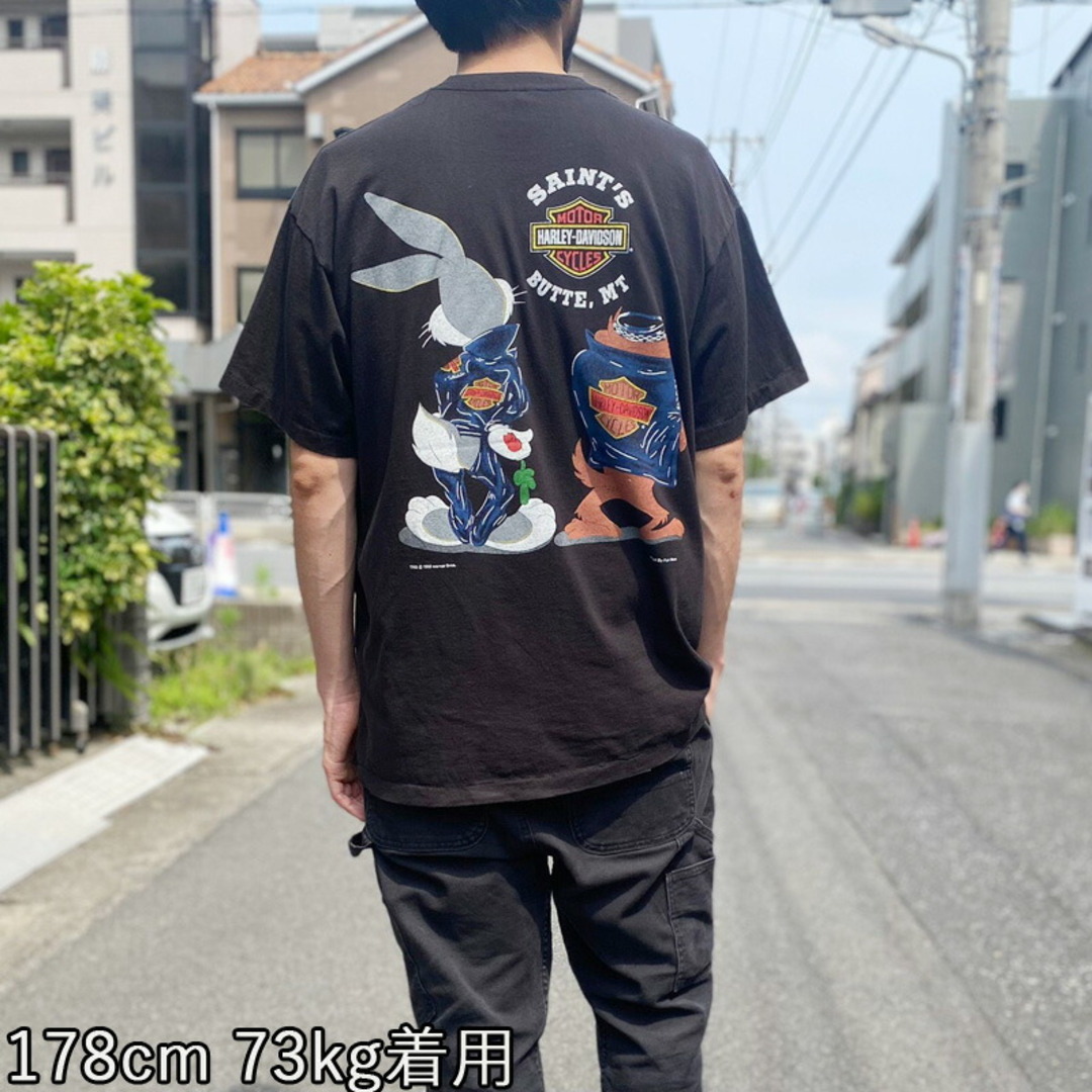 ハーレーダビッドソン × ワーナーブラザース Tシャツ 半袖 ルーニーテューンズ キャラクター HARLEY-DAVIDSON × WARNER  BROS. Looney Tunes サイズ：メンズ XL 相当 ビッグサイズ ブラック 【新品】