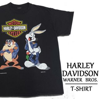 ハーレーダビッドソン × ワーナーブラザース Tシャツ 半袖 ルーニーテューンズ キャラクター HARLEY-DAVIDSON × WARNER BROS. Looney Tunes サイズ：メンズ XL 相当  ビッグサイズ  ブラック   【新品】(Tシャツ/カットソー(半袖/袖なし))