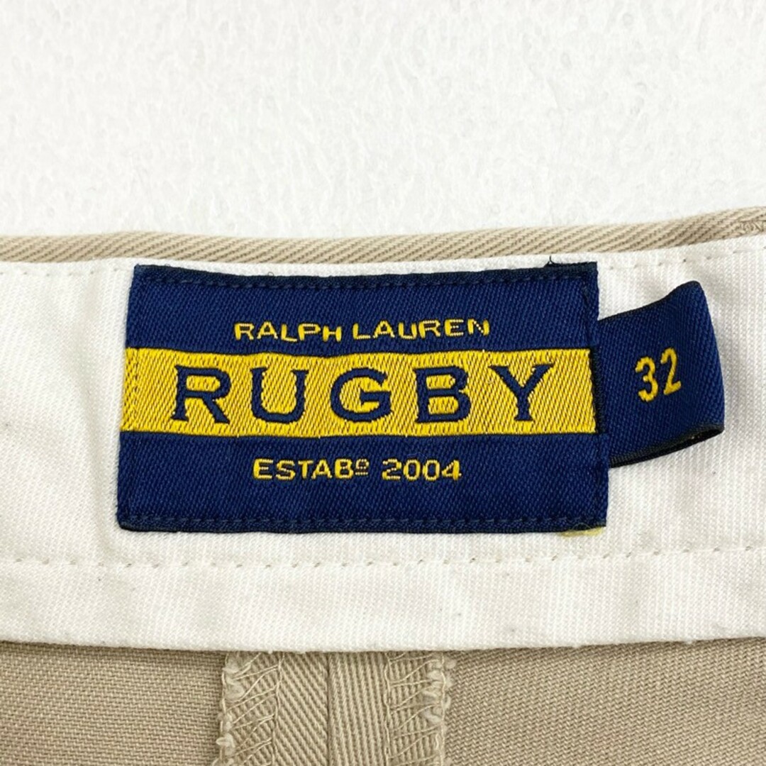 Ralph Lauren(ラルフローレン)のUS古着 ラグビー ラルフローレン RUGBY RALPH LAUREN コットンツイル チノ ショートパンツ ひざ丈 総柄 ミニスカル 刺繍 サイズ：W34 ベージュ 【中古】 メンズのスーツ(スラックス/スーツパンツ)の商品写真