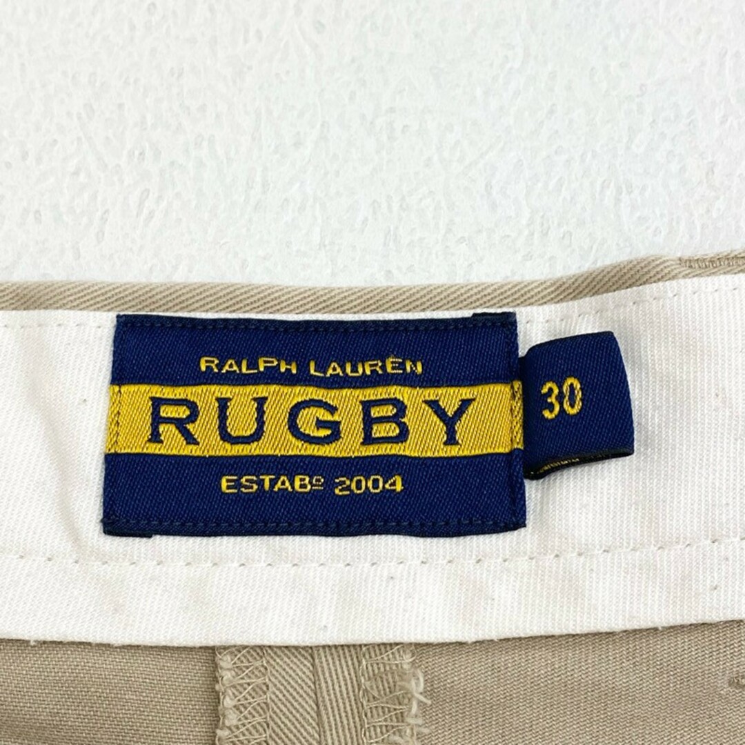 Ralph Lauren(ラルフローレン)のUS古着 ラグビー ラルフローレン RUGBY RALPH LAUREN コットンツイル チノ ショートパンツ ひざ丈 総柄 ミニスカル 刺繍 サイズ：W32 ベージュ 【中古】 メンズのスーツ(スラックス/スーツパンツ)の商品写真