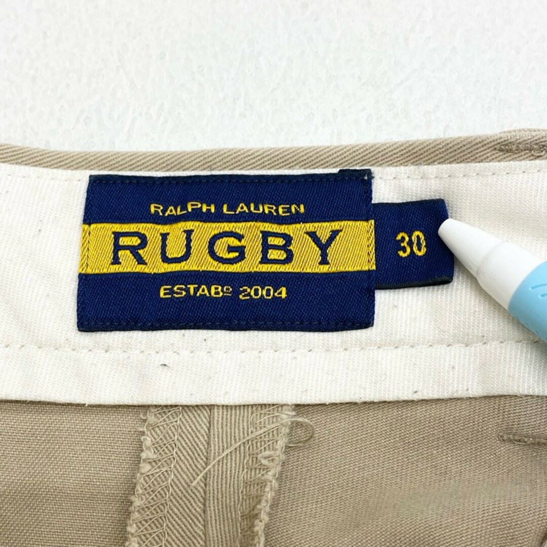 Ralph Lauren(ラルフローレン)のUS古着 ラグビー ラルフローレン RUGBY RALPH LAUREN コットンツイル チノ ショートパンツ ひざ丈 総柄 ミニスカル 刺繍 サイズ：W33 ベージュ 【中古】 メンズのスーツ(スラックス/スーツパンツ)の商品写真