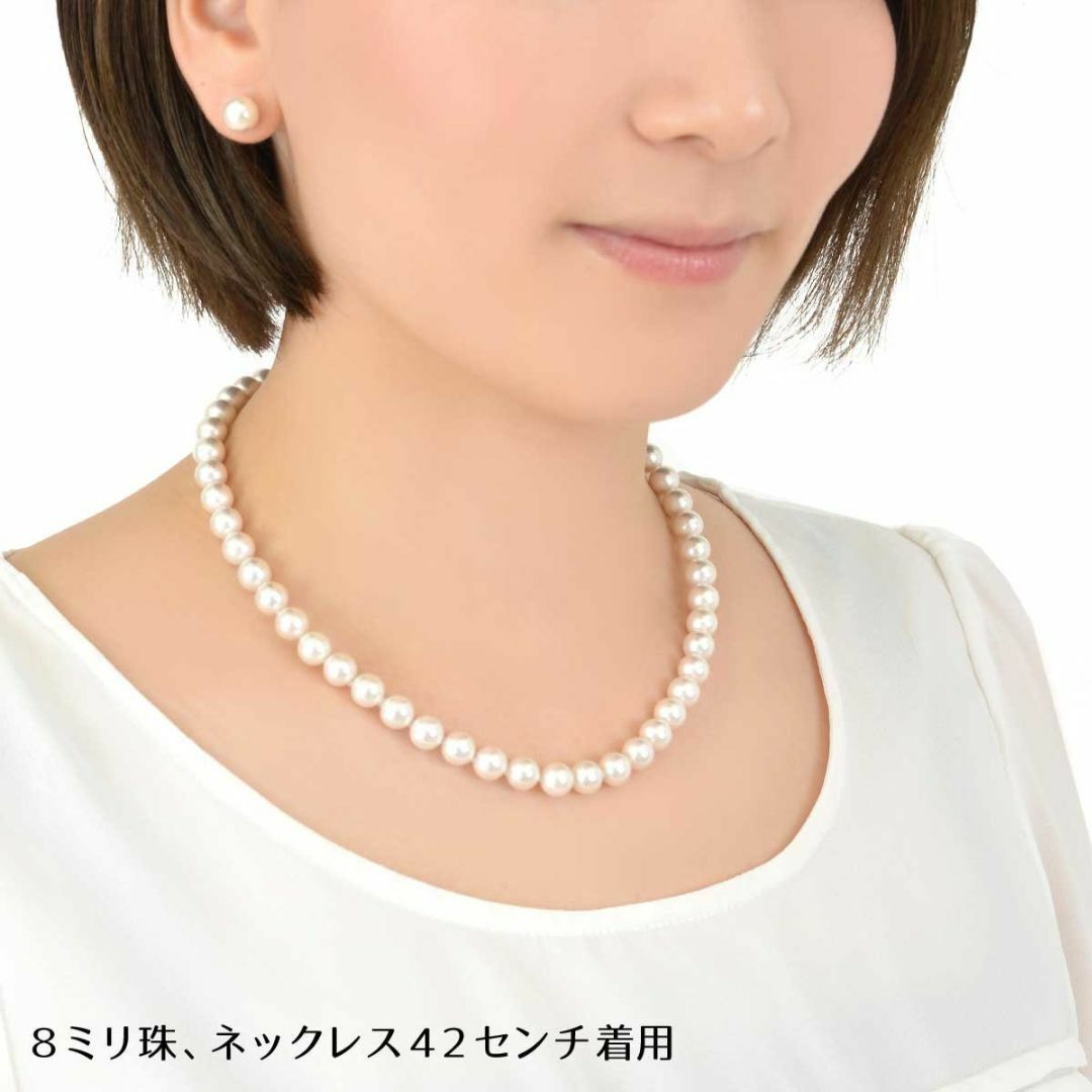 【色: ホワイト/42cm/イヤリングセット】パールネックレス  日本製 花珠貝 2
