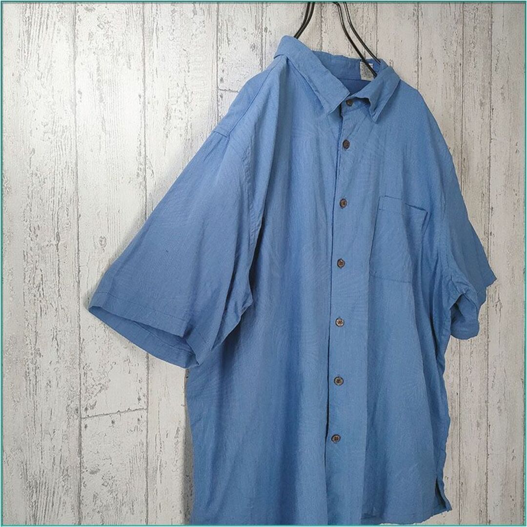 アロハシャツ US 青系 XL レギュラーカラー 織柄 総柄 グランジング 3
