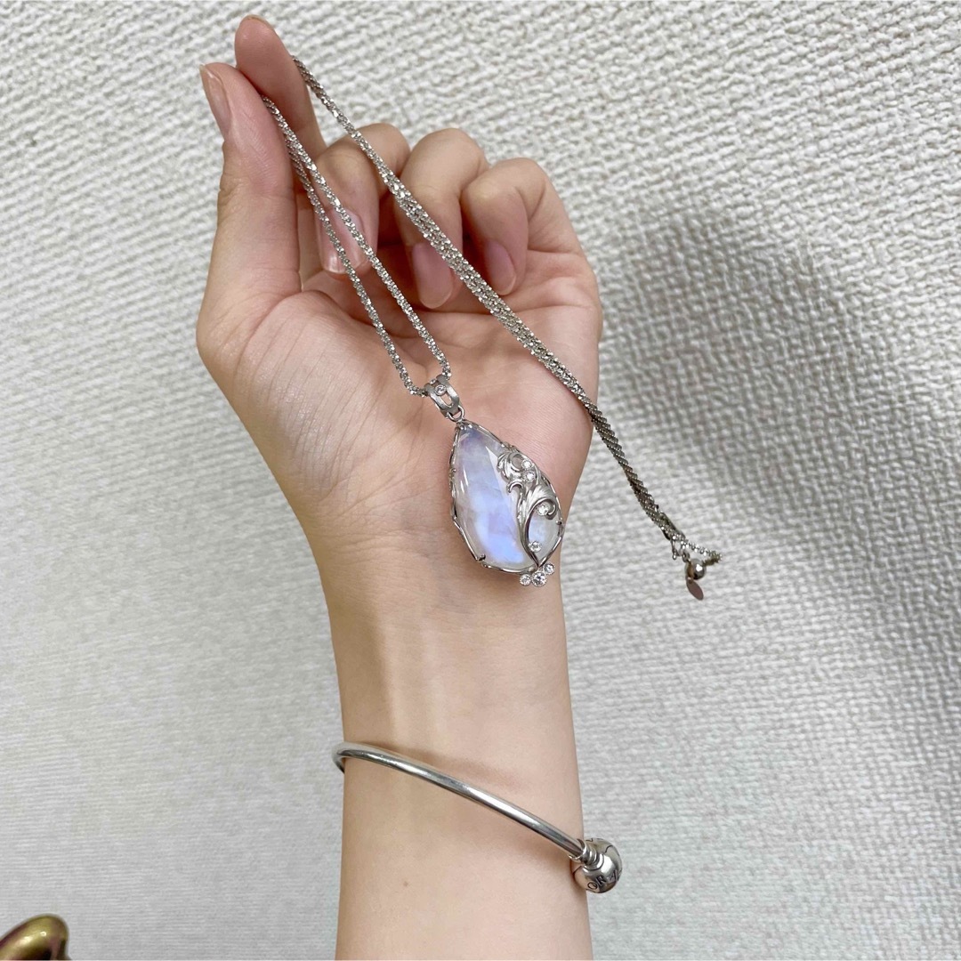 魅惑の美✨K18WG 33ct ブルームーンストーン ネックレス アンティーク ...