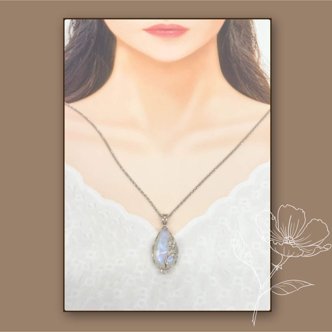 魅惑の美✨K18WG 33ct ブルームーンストーン ネックレス アンティーク ...