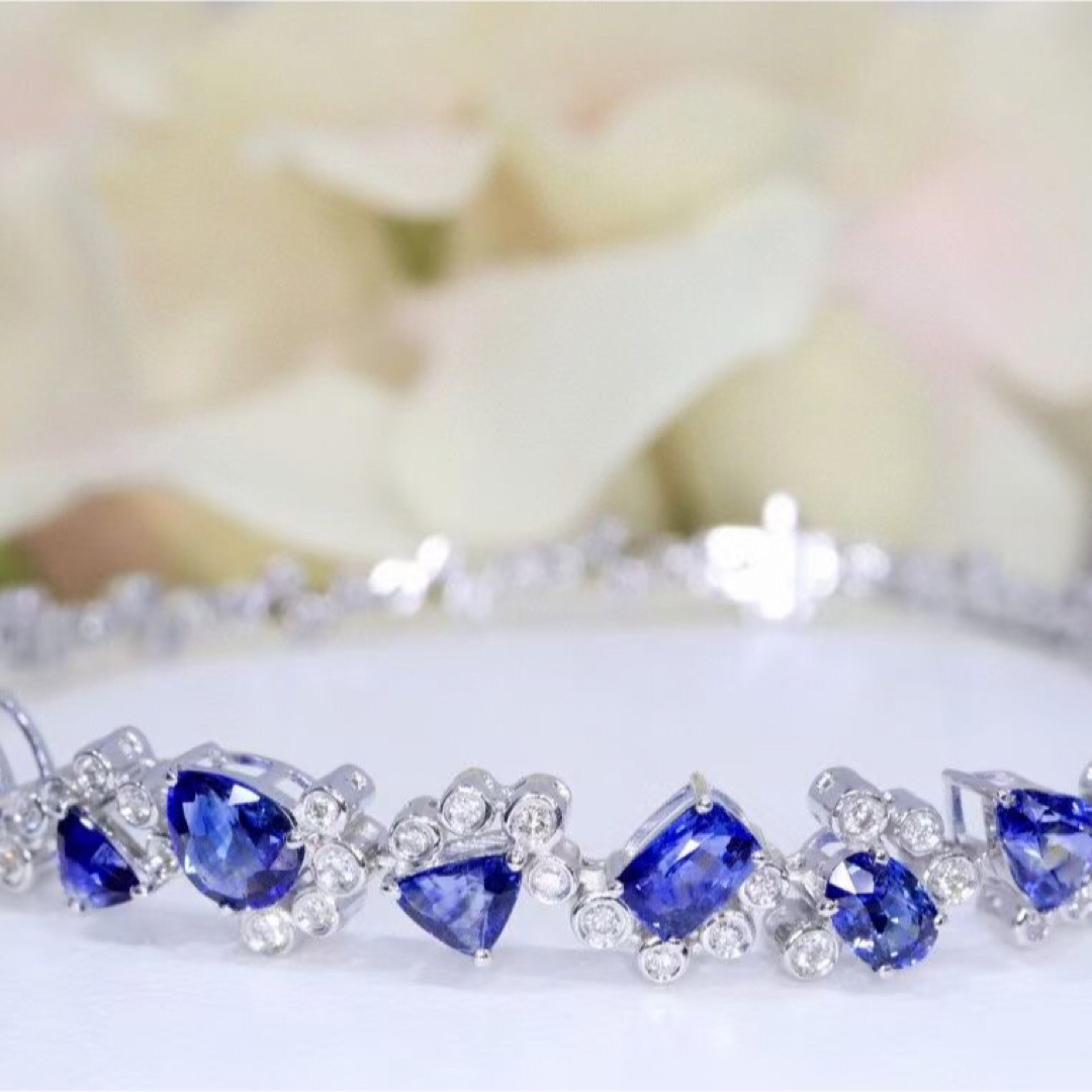 天然 ロイヤルブルーサファイア ダイヤ ブレスレット4.23ct k18 f