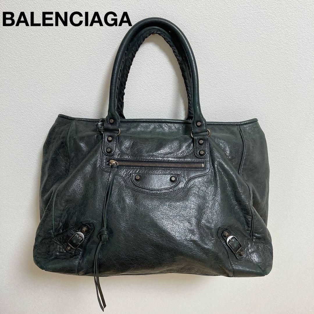 美品✨ BALENCIAGA ペーパー トートバッグ レザー 黒 A4収納可-