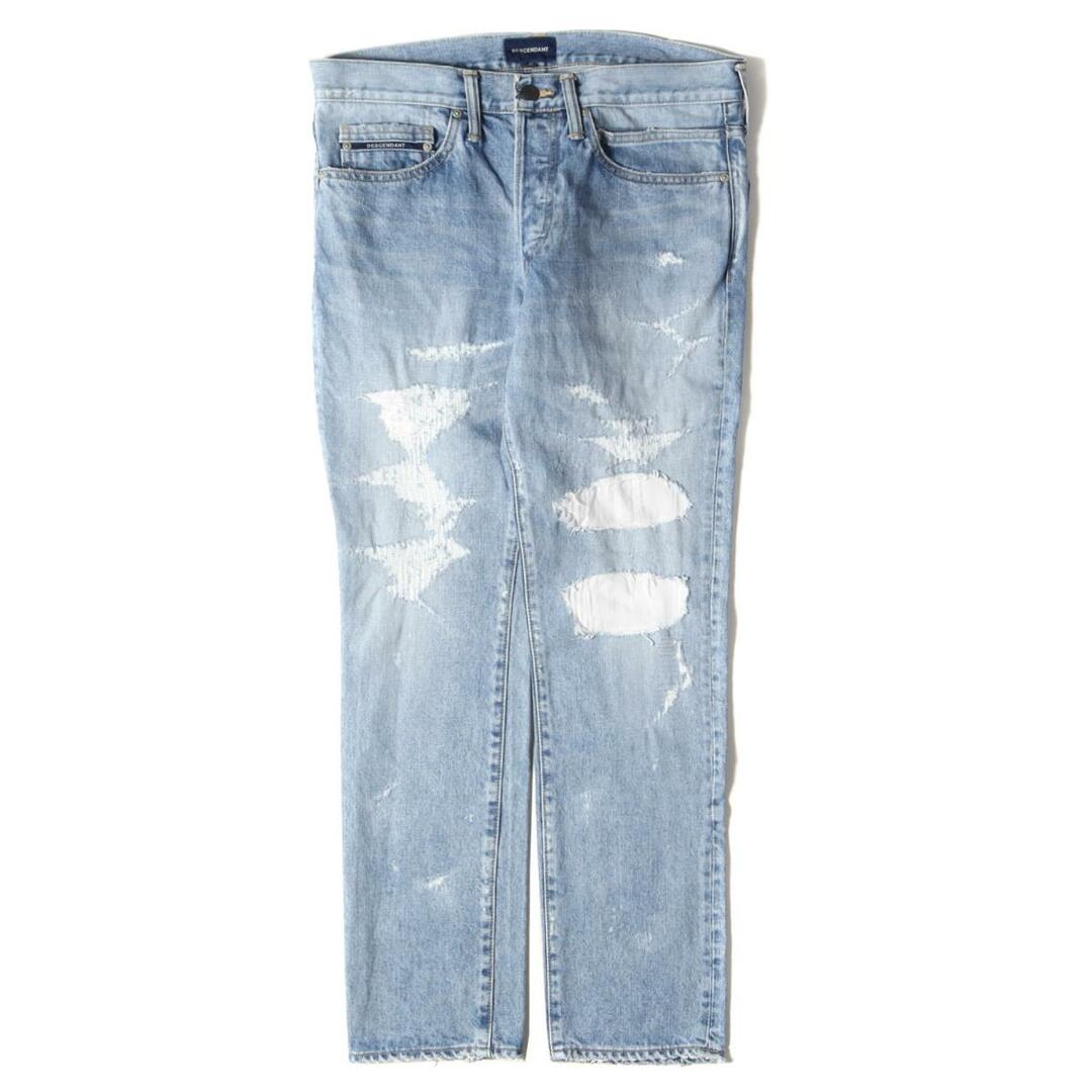 DESCENDANT ディセンダント デニムパンツ サイズ:3 クラッシュリペア 加工 スリム DIN-4 02 TRASH JEANS 19SS インディゴ ボトムス ジーンズ ジーパン 【メンズ】【美品】