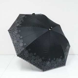 ランバンオンブルー(LANVIN en Bleu)の晴雨兼用日傘 LANVIN en Bleu ランバンオンブルー USED品 グリッターフラワー シルバーラメ スカラップ刺繍 ロゴ グラス骨 UV 47cm S A9807(傘)