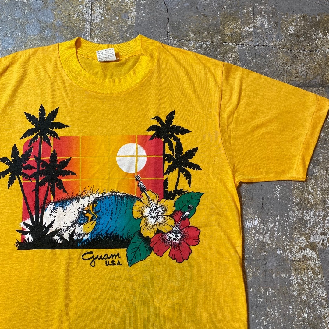 80s ヴィンテージtシャツ USA製 イエロー サーフ系 グアム