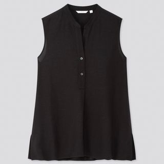 ユニクロ(UNIQLO)の【新品・タグ付き】ユニクロ　リネンブレンドスキッパーシャツ　ノースリーブ　XL(シャツ/ブラウス(半袖/袖なし))