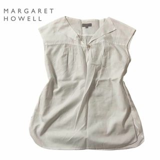 マーガレットハウエル(MARGARET HOWELL)の美品　マーガレットハウエル　ブラウス　トップス　ホワイト　白　キレイめ(シャツ/ブラウス(半袖/袖なし))