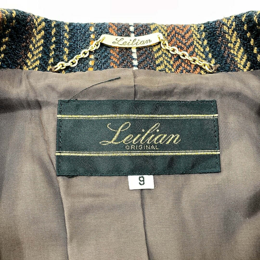 Leilian レリアン テーラードジャケット ジャケット ダブル アウター 9号 ストライプ ブラウン系 ウール シルク レディース ファッション  USED 3