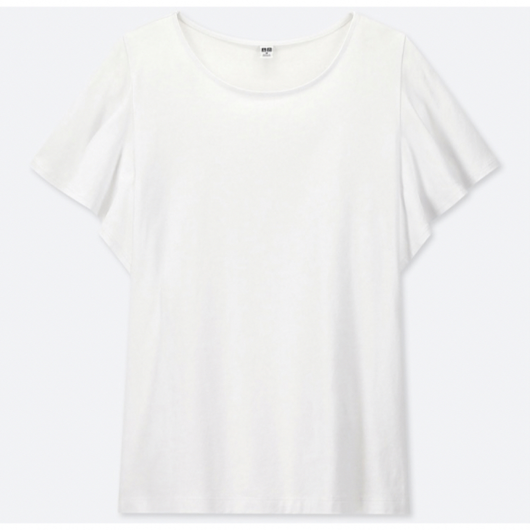 UNIQLO(ユニクロ)のユニクロ  ラッフルスリーブ  Tシャツ  ホワイト  M レディースのトップス(Tシャツ(半袖/袖なし))の商品写真