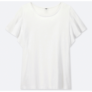 ユニクロ(UNIQLO)のユニクロ  ラッフルスリーブ  Tシャツ  ホワイト  M(Tシャツ(半袖/袖なし))