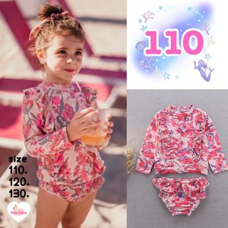 ⭐️ SALE【厳選】110㎝ 花柄 ピンク ラッシュガード 2点セット(水着)