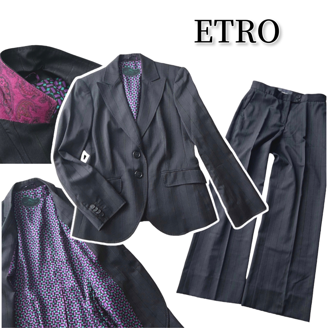 ETRO スーツ セットアップ ストライプ 裏地総柄 シルク混 イタリア製-