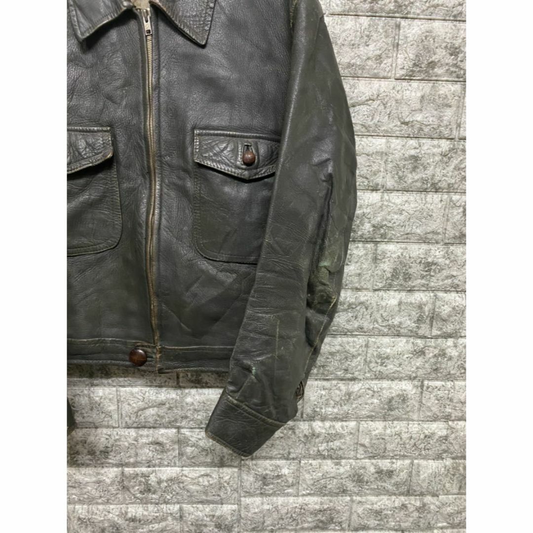 MILITARY - 1960s Euro Vintage レザー 襟付き シングル ライダース