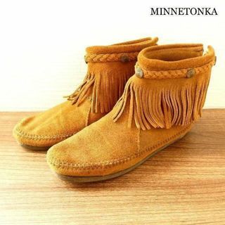 ミネトンカ(Minnetonka)の良品 ミネトンカ コンチョ フリンジ スエード ショートブーツ モカシン 茶(ブーツ)