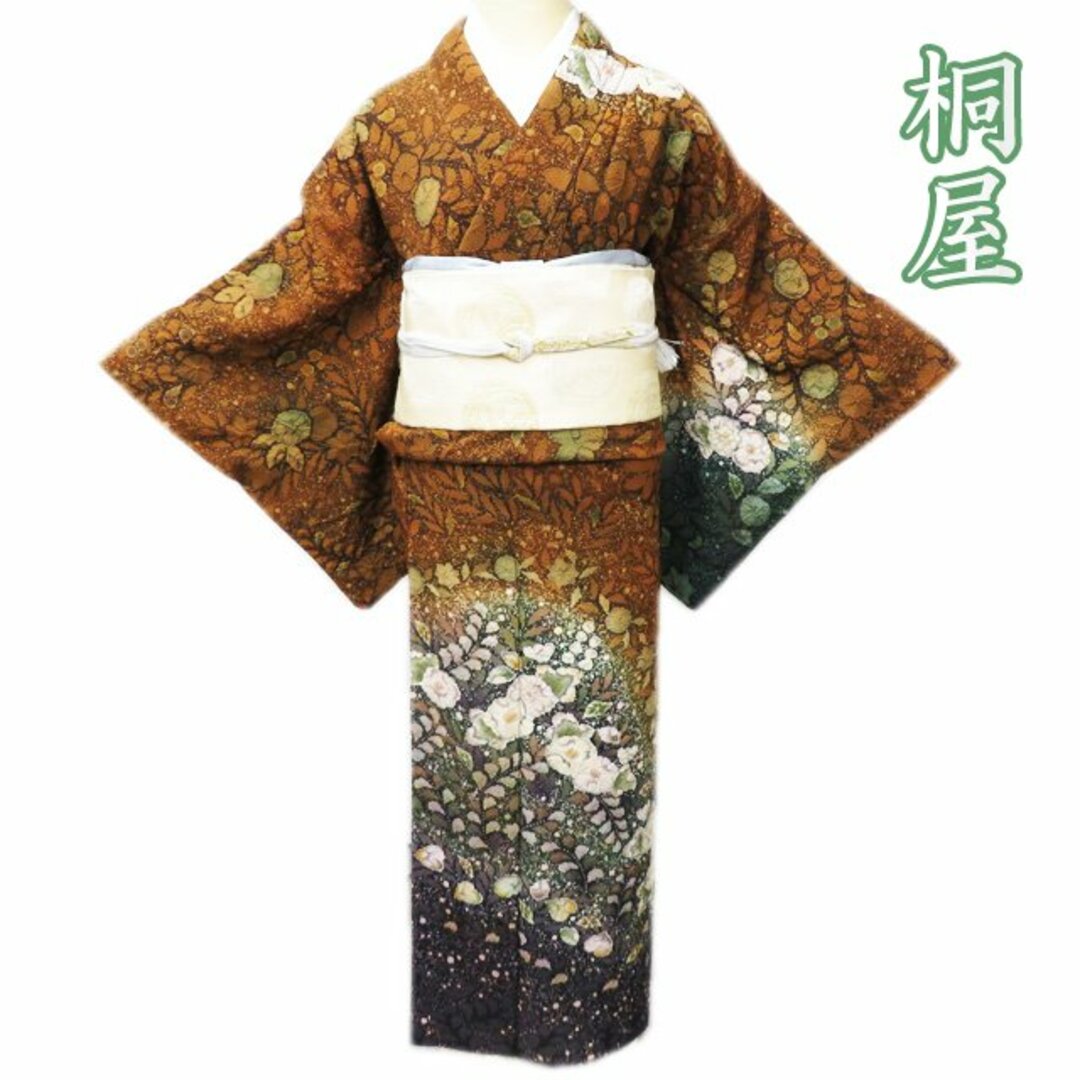 訪問着  正絹 袷 フォーマル 桐屋 翠山工房 辻が花 絞り 茶色 多色 身丈161cm 裄64cm M きもの北條 A887-9