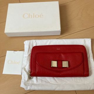 クロエ(Chloe)の新品　未使用　クロエ　長財布　赤　リボン　レザー財布(財布)