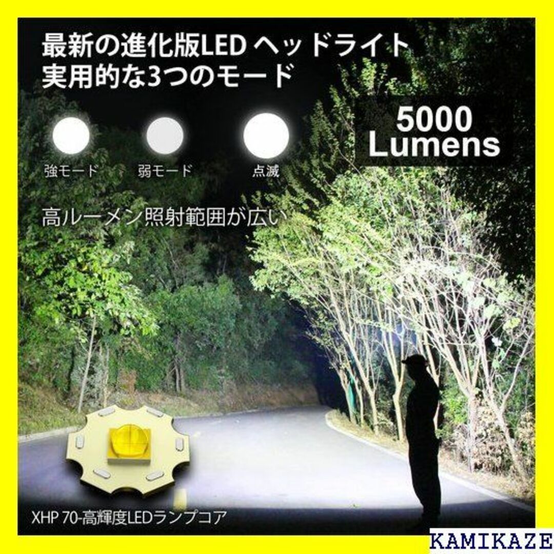 ★5000ルーメン★ LED ヘッドライト 8h点灯 センサー搭載 充電式
