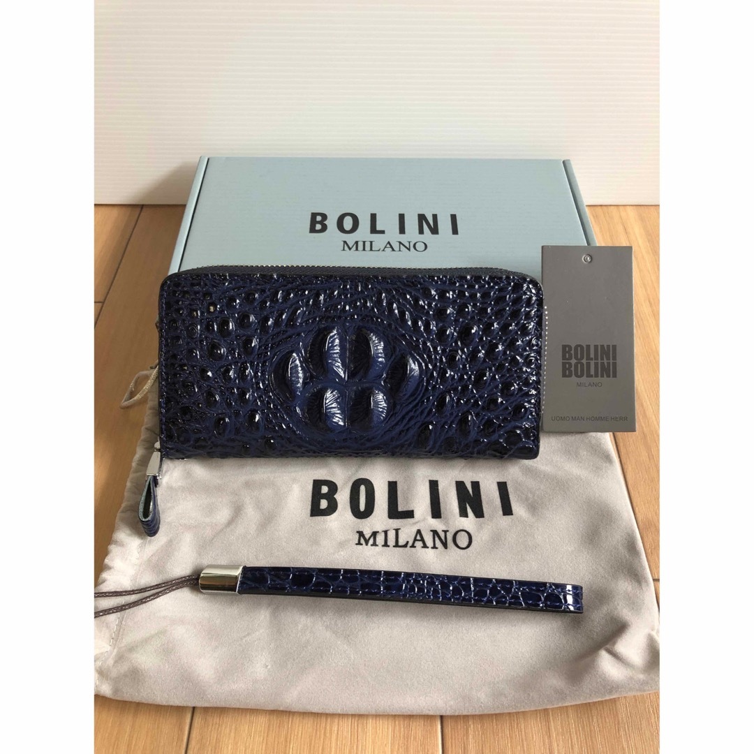 新品◆イタリア・ミラノ発*BOLINI/ボリニ・最上級牛革・クロコダイル・紺