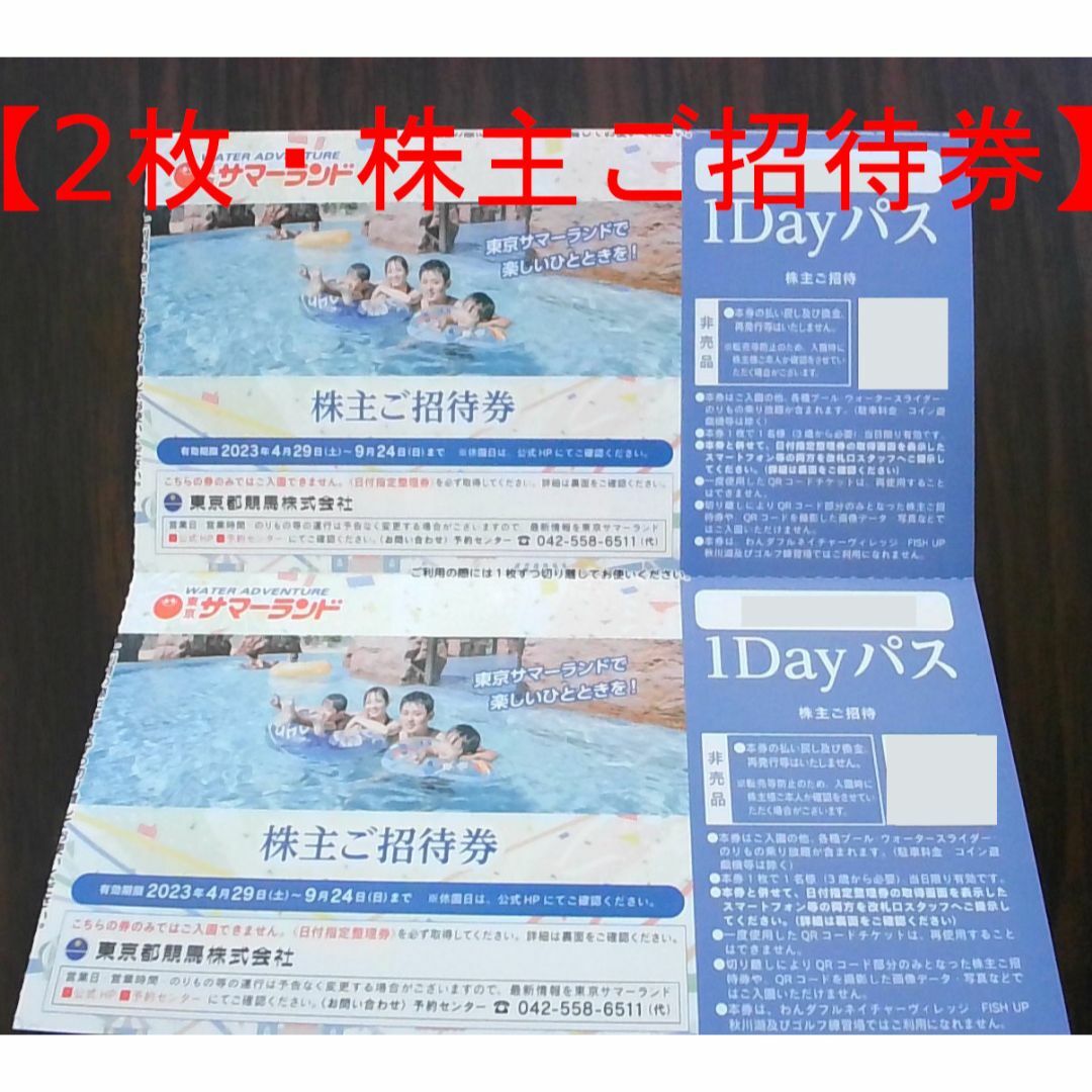 2⃣【2枚・追加可】東京サマーランド 株主ご招待券（東京都競馬 株主