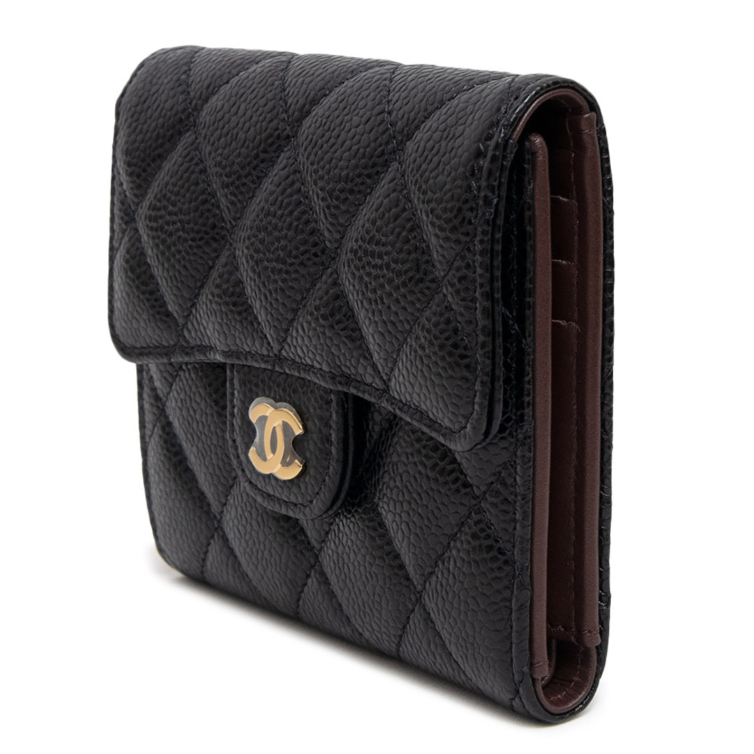 シャネル CHANEL スモールフラップウォレット マトラッセ AP0712 三つ折り財布 キャビアスキン ブラック / 083663