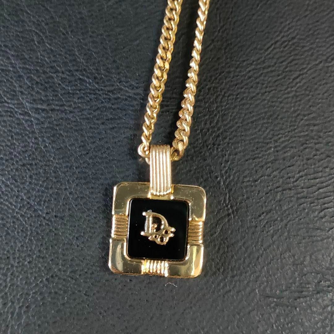 美品】Dior ディオール ネックレス ゴールド ブラック スクエア CDロゴ-