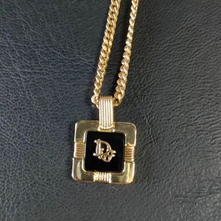 【美品】Dior ディオール ネックレス ゴールド ブラック スクエア CDロゴ