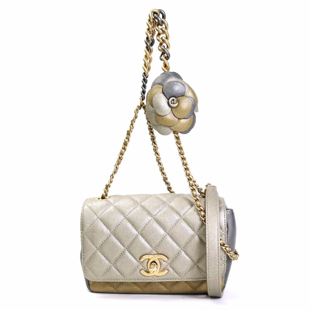 シャネル CHANEL 斜め掛けショルダーバッグ マトラッセ カメリア レザー/メタル グレージュ/ゴールド/グレー レディース 送料無料 e55934a