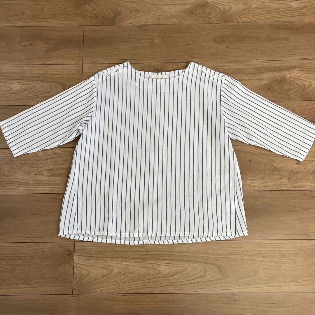 肩ボタン 7分袖 シャツ ホワイト ストライプ レディースのトップス(シャツ/ブラウス(長袖/七分))の商品写真