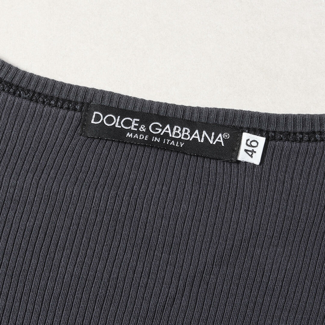 DOLCE&GABBANA ドルチェ&ガッバーナ Tシャツ サイズ:46 バック ステンシル ロゴ リブ編み ディープ Vネック STJ0A 9132 03SS ネイビー 紺 トップス カットソー ブランド イタリア製【メンズ】