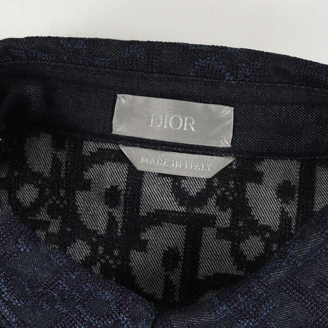 Dior HOMME ディオールオム シャツ サイズ:41 22AW デニム ジャガード オブリーク 半袖 ボックス 143D588A278X フライフロント 比翼仕立て 総柄 刺 インディゴ ブルー トップス カットソー カジュアルシャツ ブランド イタリア製【メンズ】【美品】