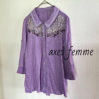 アクシーズファム(axes femme)のaxes femme トップス バラレースシャツ 七分袖 Mサイズ / USED(シャツ/ブラウス(長袖/七分))