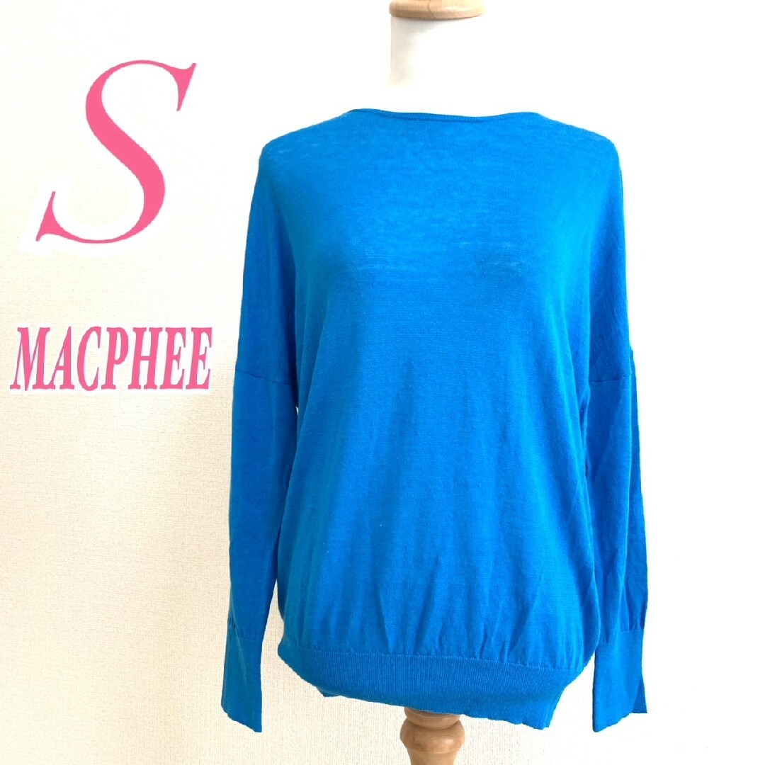 MACPHEE - MACPHEE マカフィー 長袖ニット ブルー Vネック リボンの