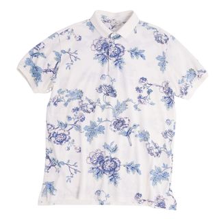 エトロ(ETRO)の美品 エトロ ETRO シャツ ポロシャツ 半袖 ショートスリーブ 鹿の子 花柄 トップス メンズ L ホワイト/ブルー(ポロシャツ)