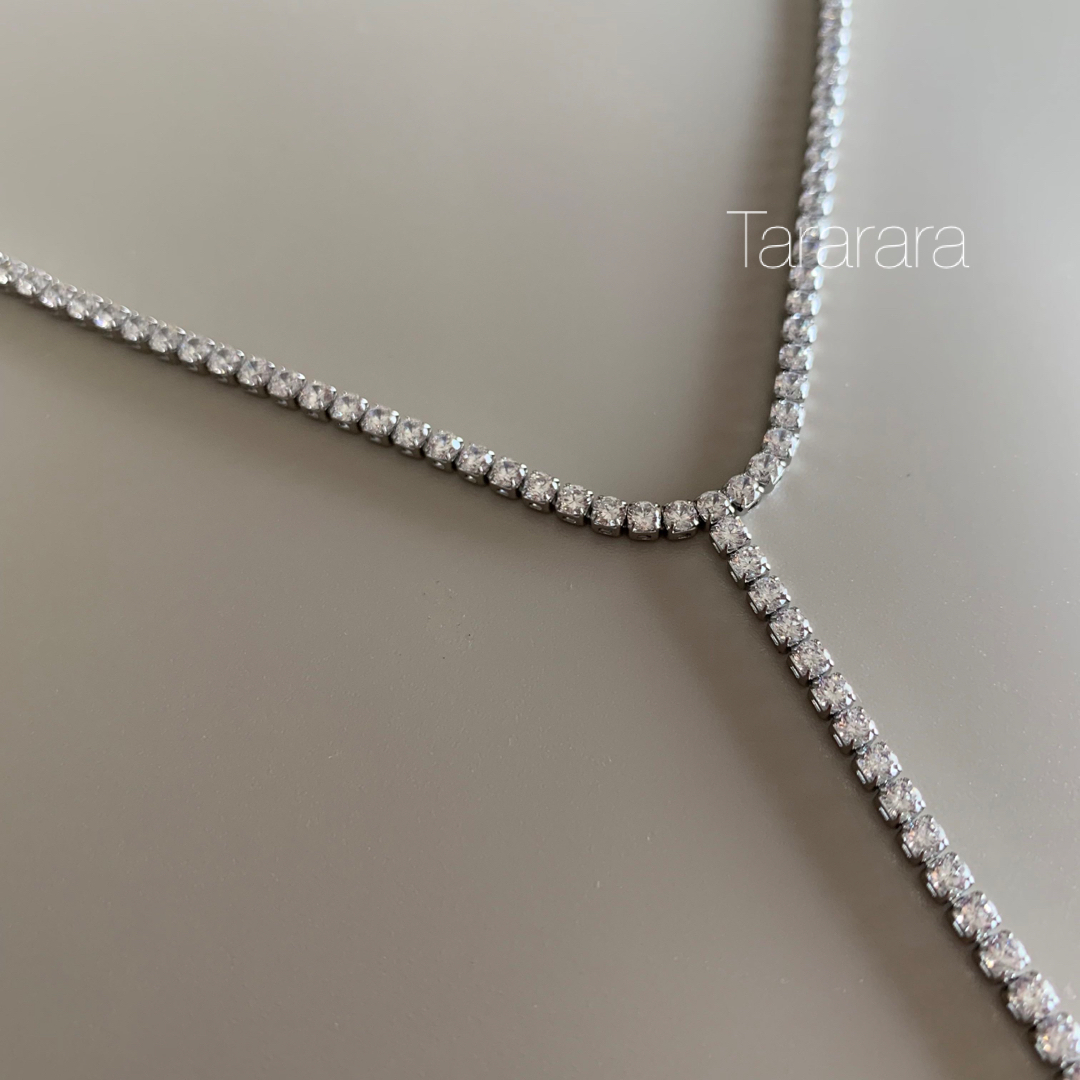 ●stainless czテニスchain Ynecklace●金アレ対応 レディースのアクセサリー(ネックレス)の商品写真