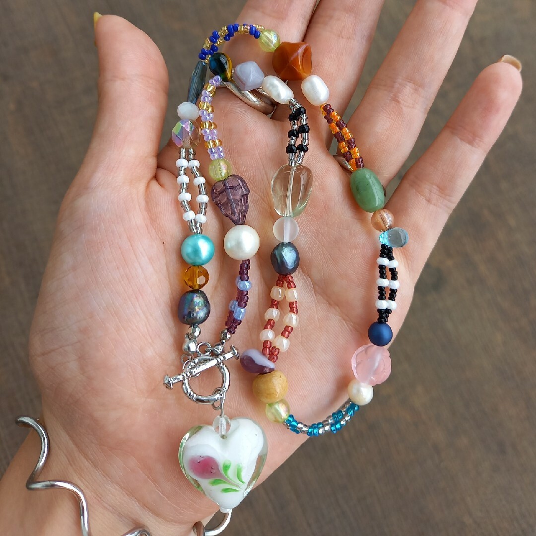 hand made beads necklace random beads????の通販 by 0706_shop｜ラクマ