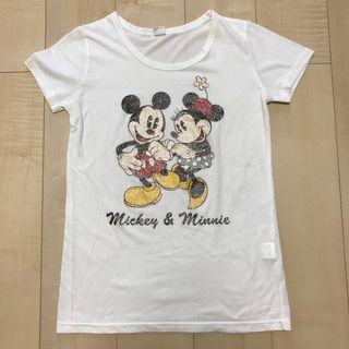ディズニー(Disney)のディズニー ミッキー ミニー 半袖 プリント Tシャツ 白 ホワイト Ｌ(Tシャツ(半袖/袖なし))