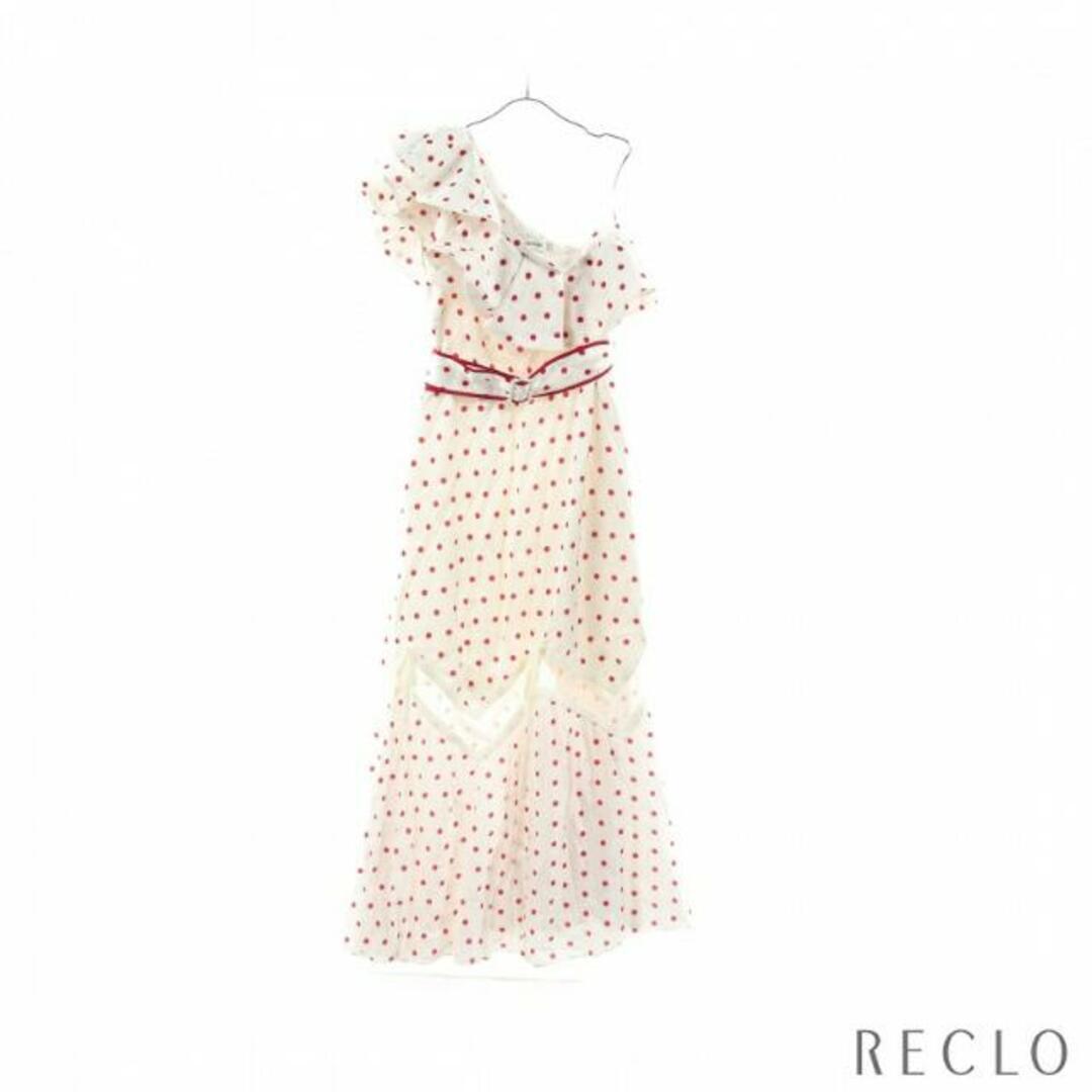 SELF PORTRAIT(セルフポートレイト)のPolka Dot One Shoulder Dress ワンピース ワンショルダー ドット ホワイト ピンクレッド フリル レース切替 レディースのワンピース(その他)の商品写真