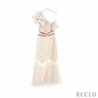 セルフポートレイト(SELF PORTRAIT)のPolka Dot One Shoulder Dress ワンピース ワンショルダー ドット ホワイト ピンクレッド フリル レース切替(その他)