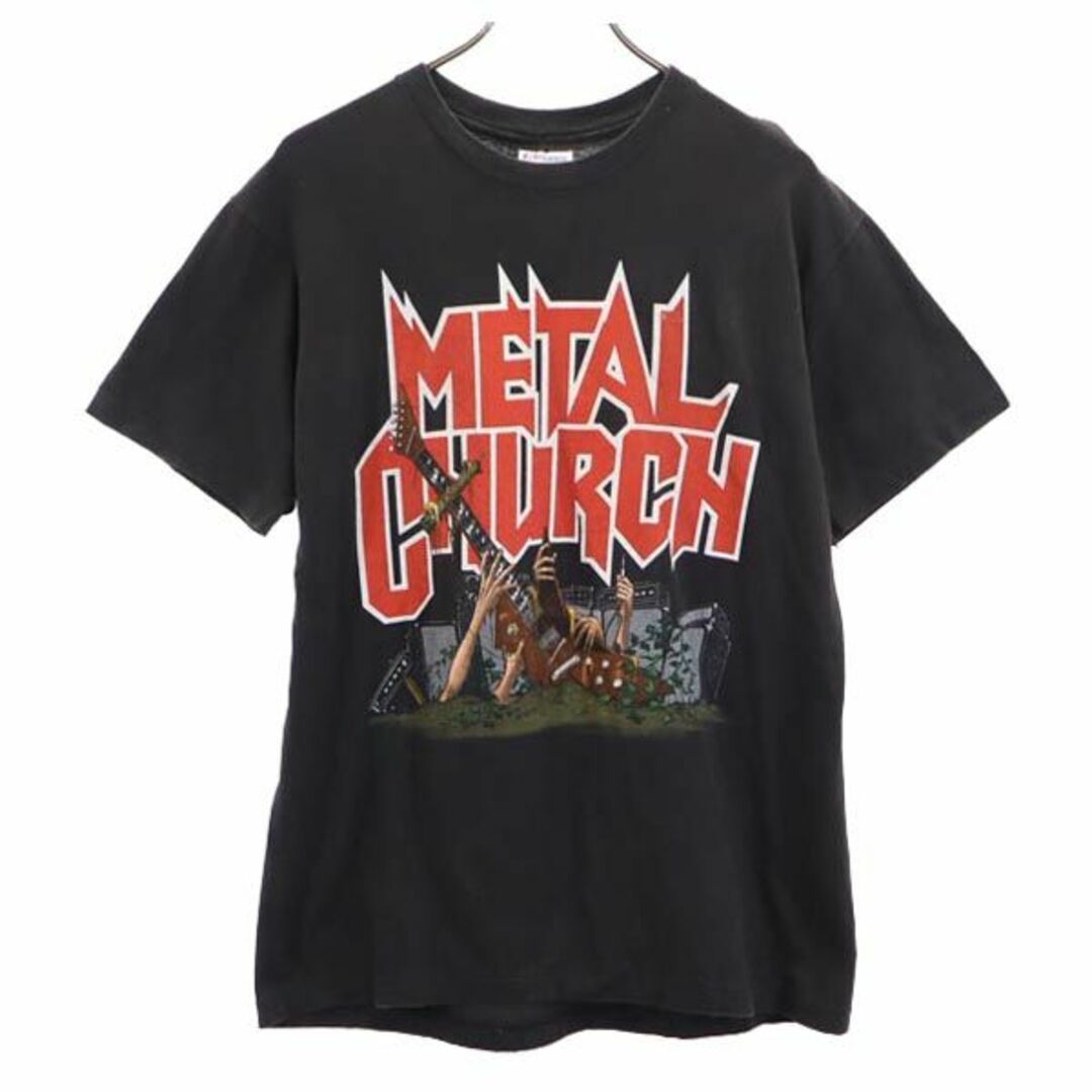 50cm袖丈ヘインズ 90s オールド USA製 METAL CHURCH WORLD TOUR 1991-1992 半袖 Tシャツ L ブラック系 Hanes メタルチャーチ バンT メンズ   【230629】 メール便可