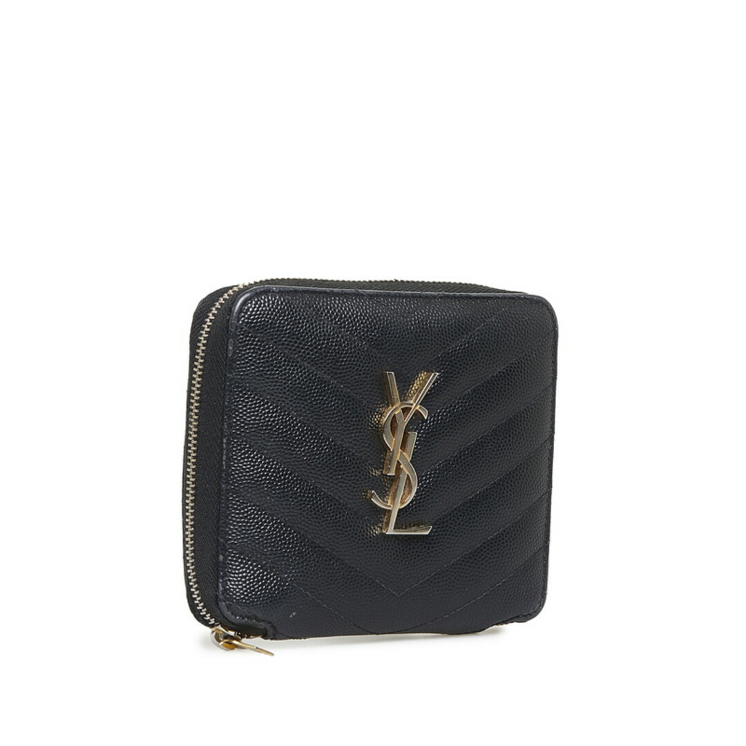 【美品】サンローラン YSL ロゴ 三つ折り財布 グレー レザー