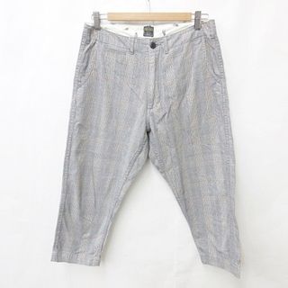 ビームス(BEAMS)のビームス パンツ テーパード 8分丈 チェック タブベルト 綿 グレー S(スラックス)