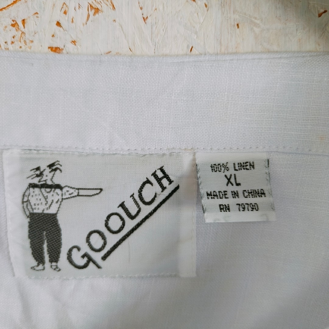 GOOUCH グーチ　デッドストック　ホワイト　リネンシャツ　ノーカラー　XL