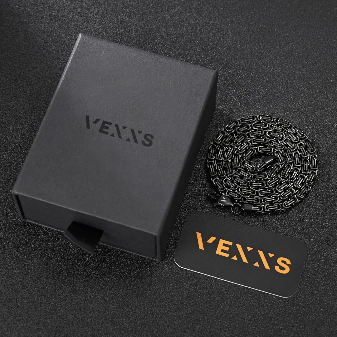 【色: 4mm-ブラック】VEXXS ビザンチン チェーン ネックレス メンズ