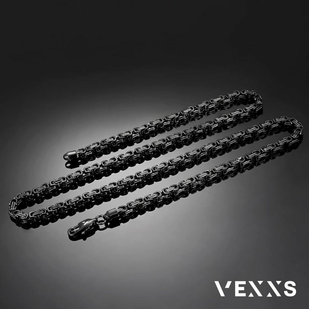 【色: 4mm-ブラック】VEXXS ビザンチン チェーン ネックレス メンズ