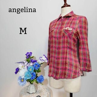 angelina  極上美品　七分袖シャツ　M〜Lサイズ　チェック柄